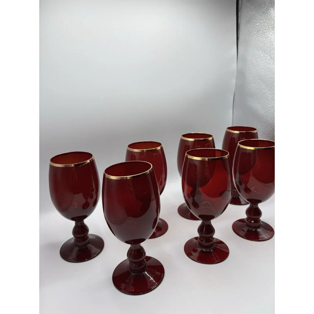 Lot of 7 Vintage 70's Golden Ruby 14 Oz. Goblets By Home Essentials